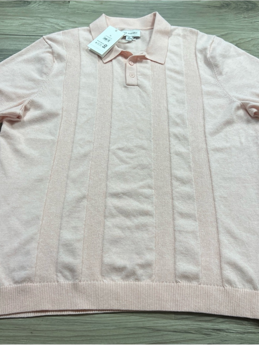 Free Assembly Textured Stripe Short Sleeve Polo Sweater Pink Men's Size XL NWT